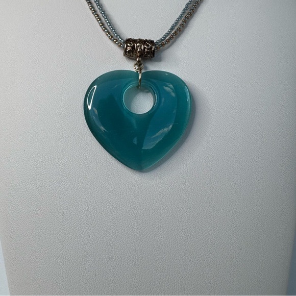 Hand Crafted Blue Glass Heart Pendant Necklace Boho Chic Statement Necklace - Picture 7 of 12